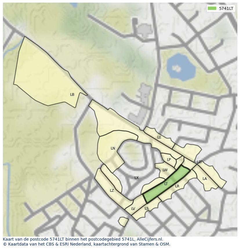 Afbeelding van het postcodegebied 5741 LT op de kaart.