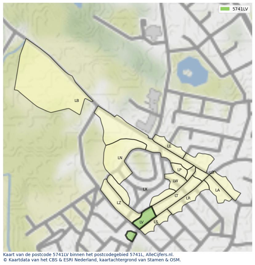 Afbeelding van het postcodegebied 5741 LV op de kaart.