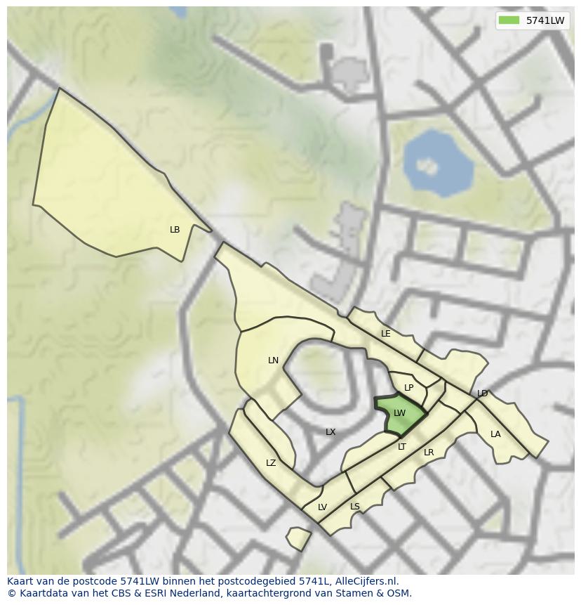 Afbeelding van het postcodegebied 5741 LW op de kaart.