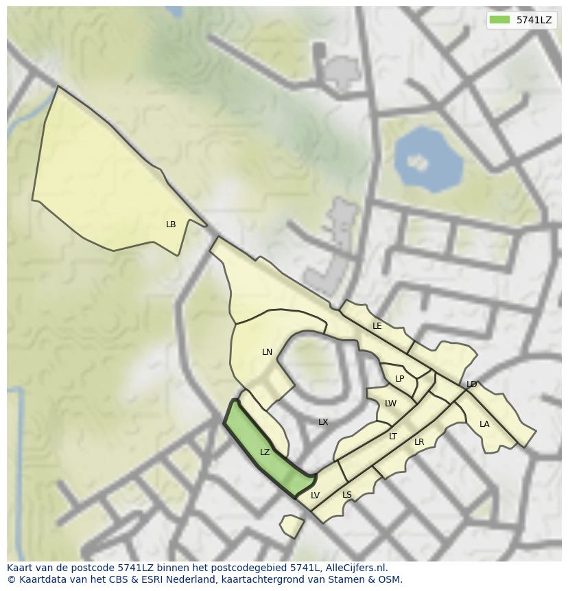 Afbeelding van het postcodegebied 5741 LZ op de kaart.