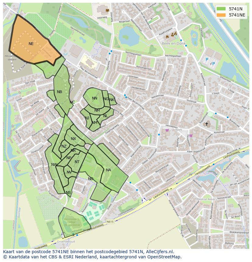 Afbeelding van het postcodegebied 5741 NE op de kaart.
