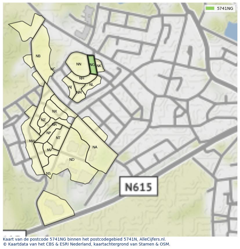 Afbeelding van het postcodegebied 5741 NG op de kaart.