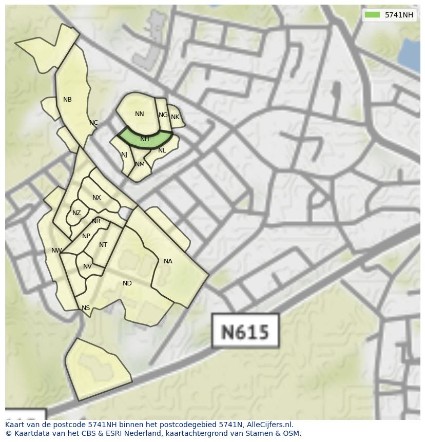 Afbeelding van het postcodegebied 5741 NH op de kaart.