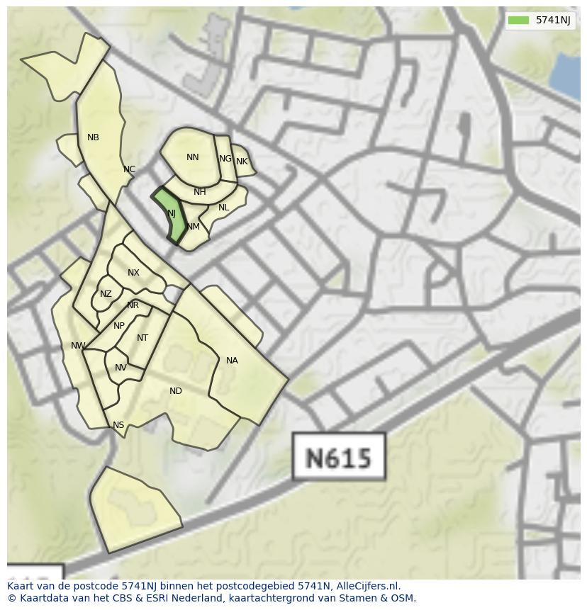 Afbeelding van het postcodegebied 5741 NJ op de kaart.