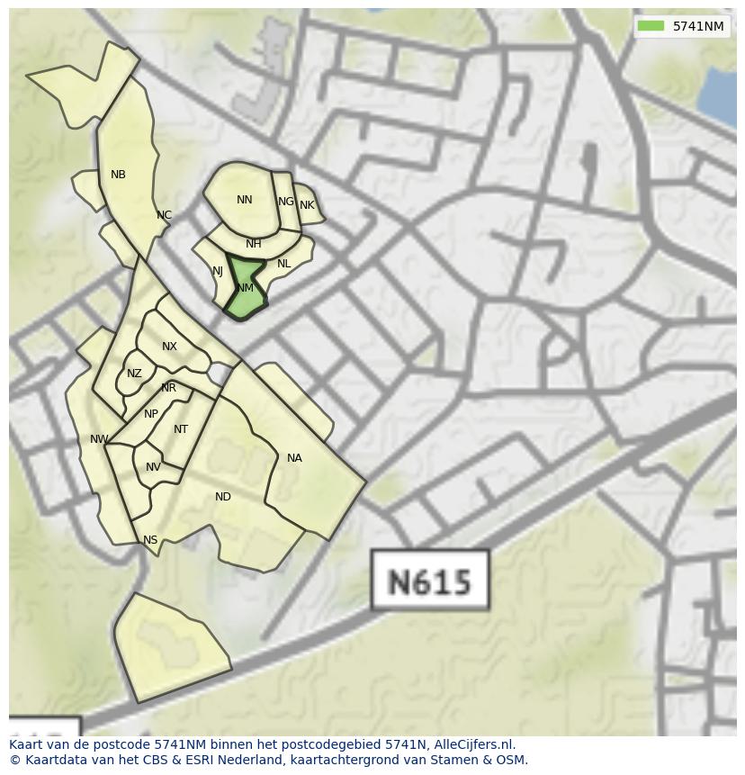 Afbeelding van het postcodegebied 5741 NM op de kaart.