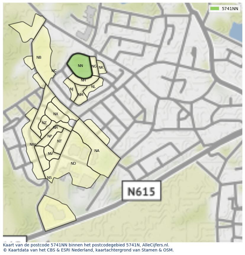 Afbeelding van het postcodegebied 5741 NN op de kaart.