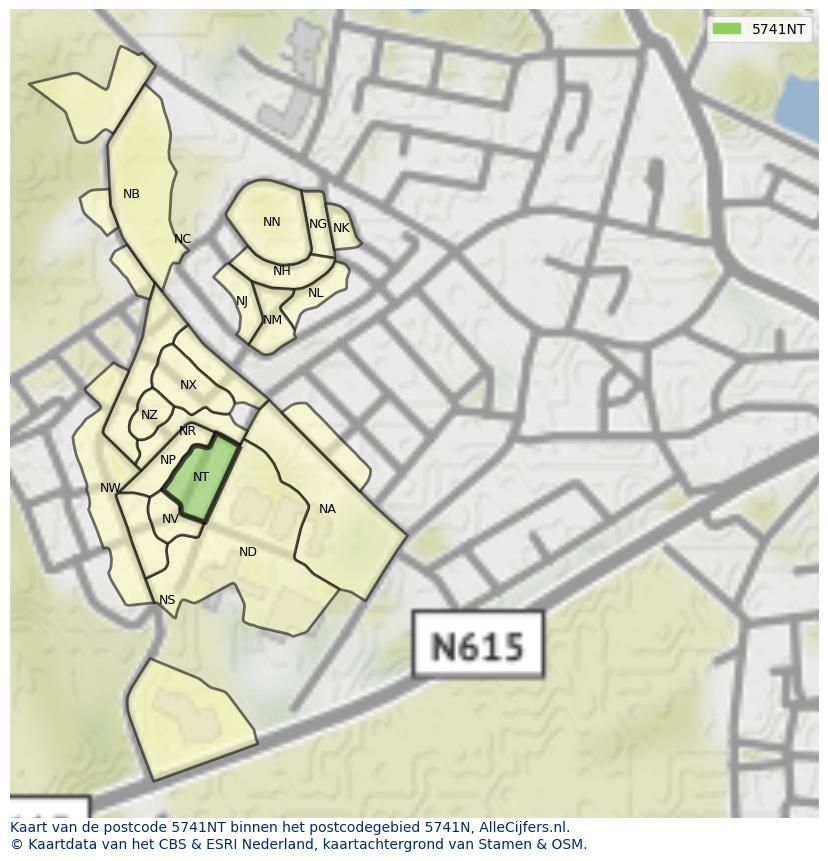 Afbeelding van het postcodegebied 5741 NT op de kaart.