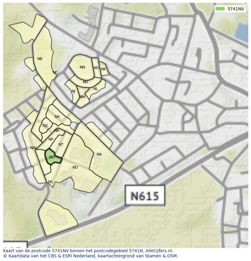 Afbeelding van het postcodegebied 5741 NV op de kaart.
