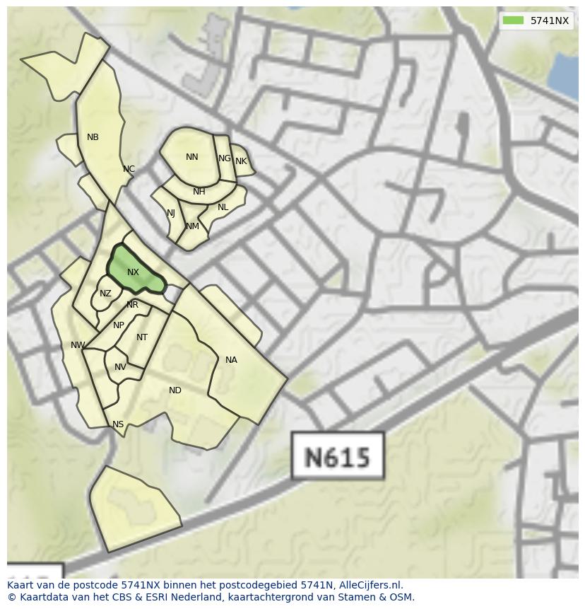 Afbeelding van het postcodegebied 5741 NX op de kaart.