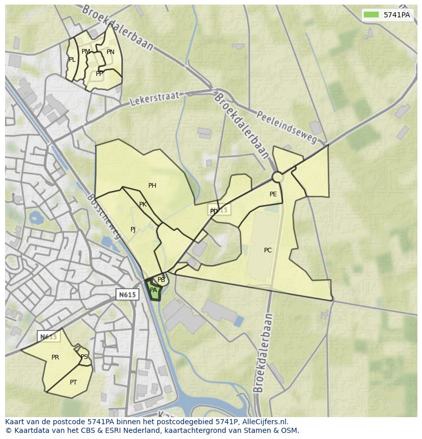Afbeelding van het postcodegebied 5741 PA op de kaart.