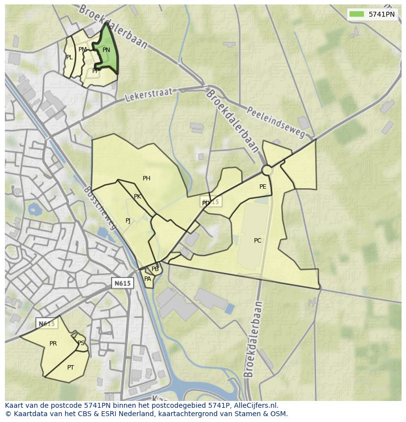 Afbeelding van het postcodegebied 5741 PN op de kaart.