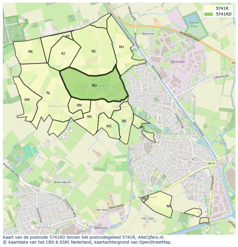 Afbeelding van het postcodegebied 5741 RD op de kaart.