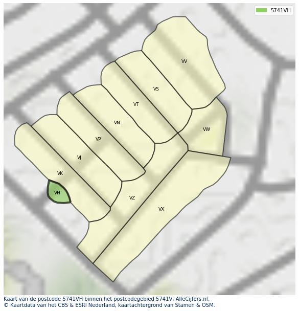 Afbeelding van het postcodegebied 5741 VH op de kaart.