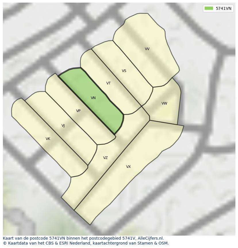 Afbeelding van het postcodegebied 5741 VN op de kaart.