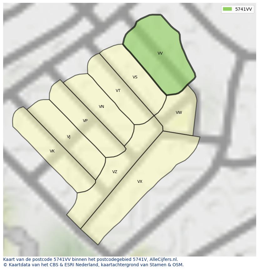 Afbeelding van het postcodegebied 5741 VV op de kaart.