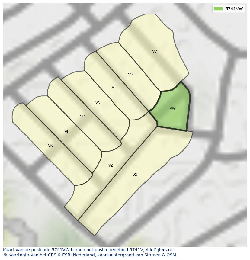 Afbeelding van het postcodegebied 5741 VW op de kaart.