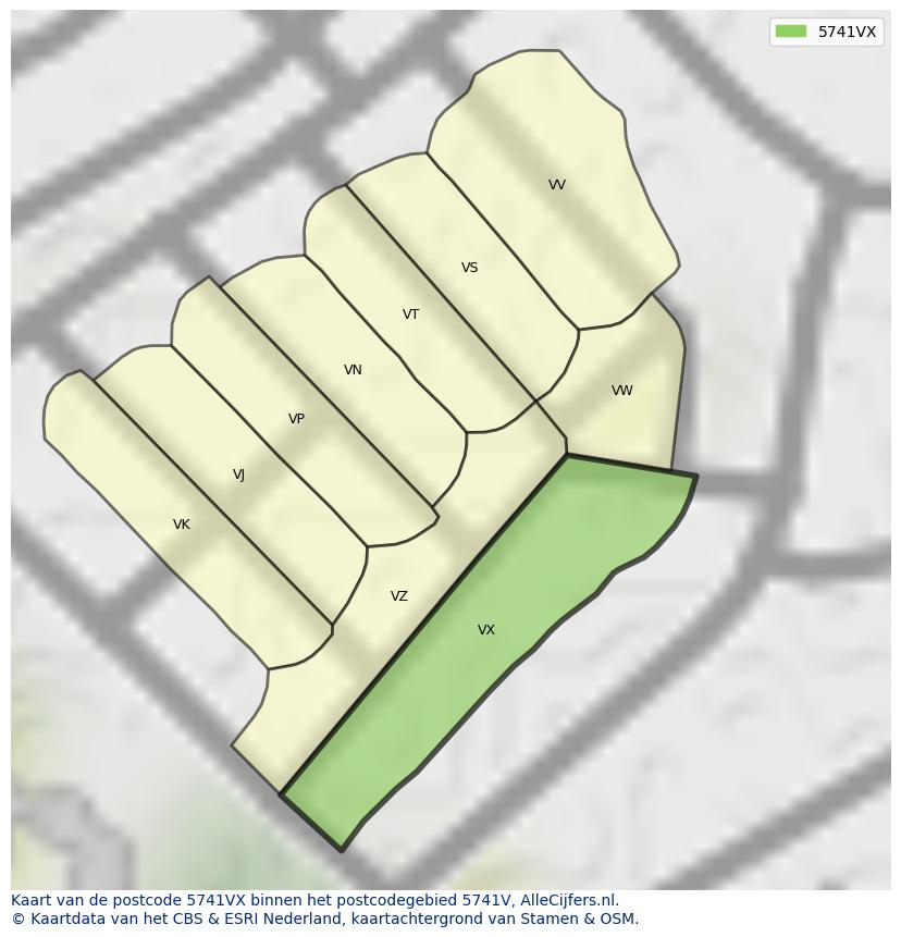 Afbeelding van het postcodegebied 5741 VX op de kaart.
