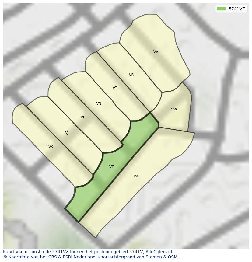 Afbeelding van het postcodegebied 5741 VZ op de kaart.