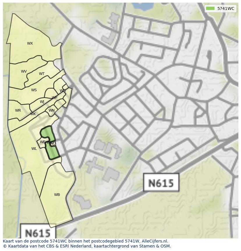 Afbeelding van het postcodegebied 5741 WC op de kaart.