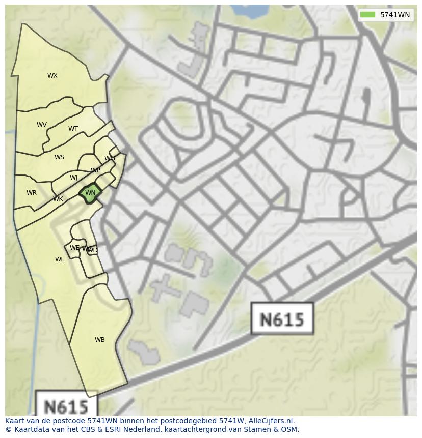 Afbeelding van het postcodegebied 5741 WN op de kaart.