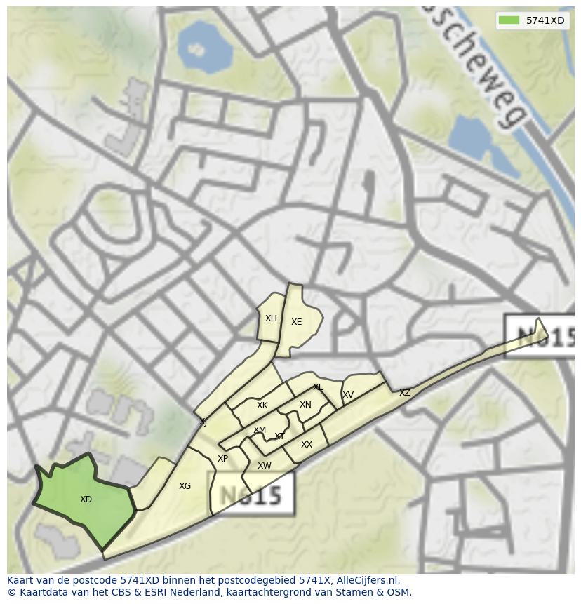 Afbeelding van het postcodegebied 5741 XD op de kaart.