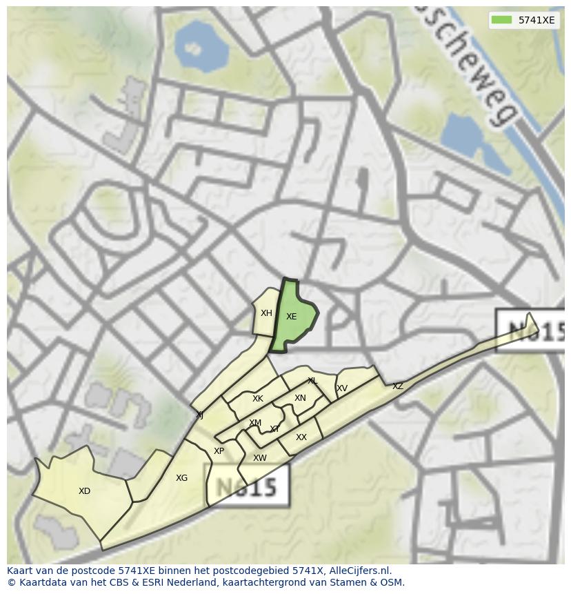 Afbeelding van het postcodegebied 5741 XE op de kaart.