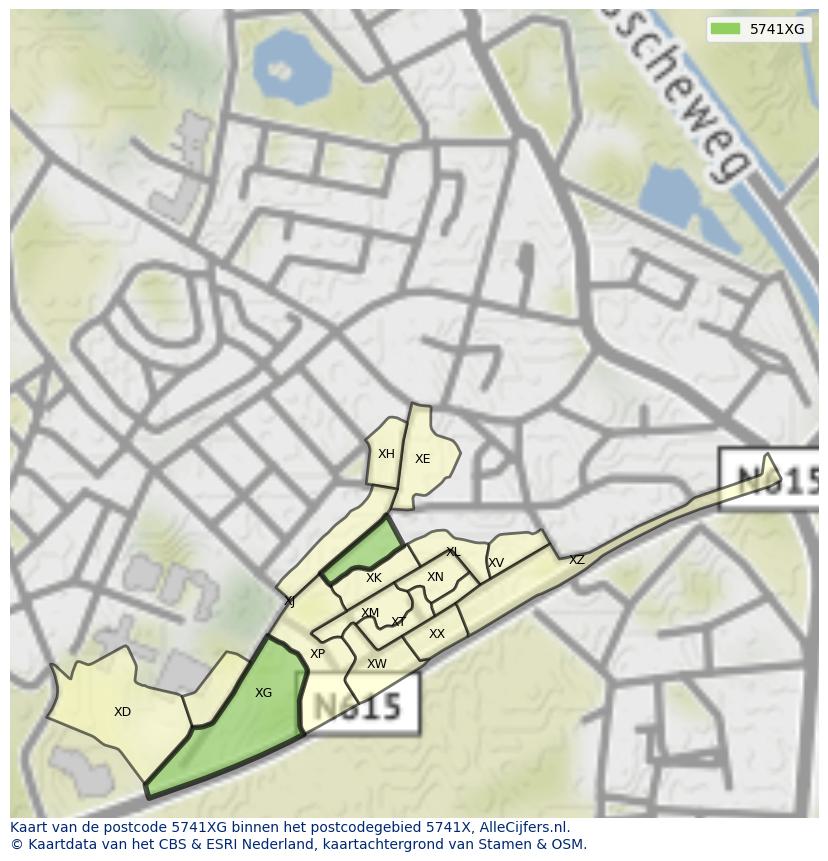 Afbeelding van het postcodegebied 5741 XG op de kaart.