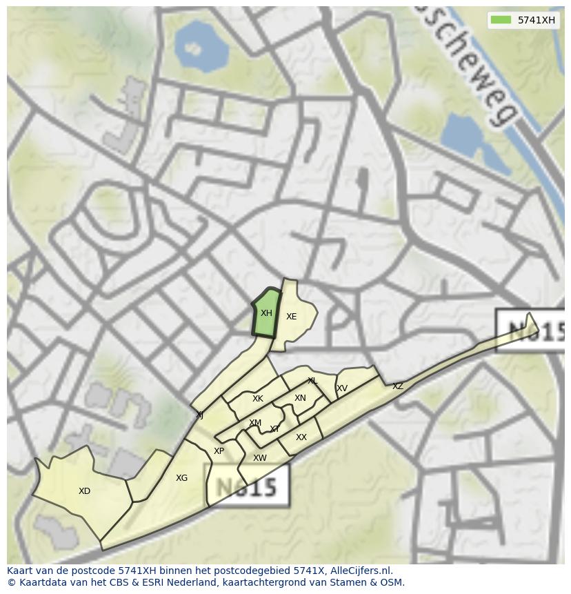Afbeelding van het postcodegebied 5741 XH op de kaart.