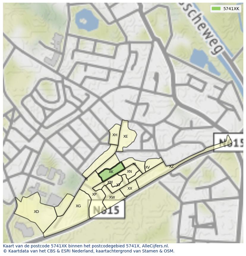 Afbeelding van het postcodegebied 5741 XK op de kaart.