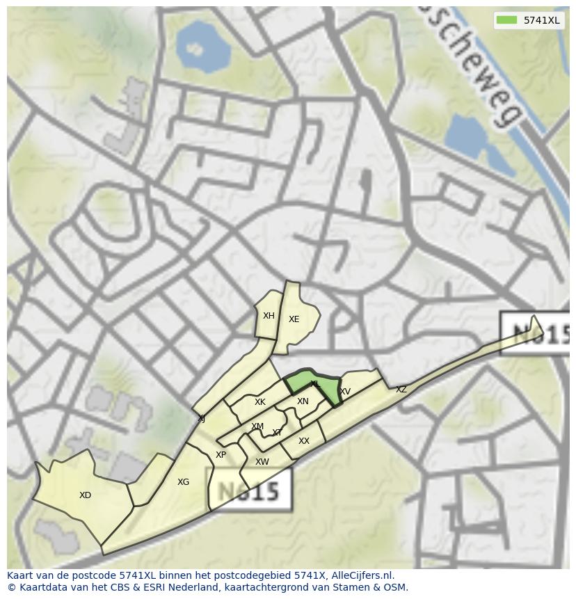 Afbeelding van het postcodegebied 5741 XL op de kaart.
