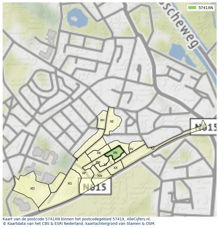 Afbeelding van het postcodegebied 5741 XN op de kaart.