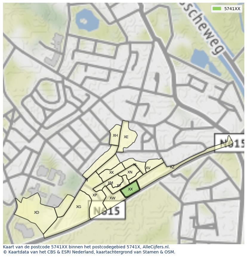 Afbeelding van het postcodegebied 5741 XX op de kaart.