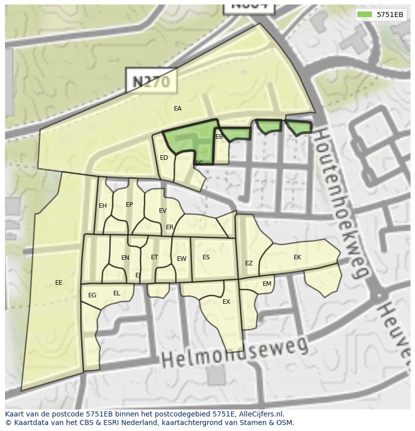 Afbeelding van het postcodegebied 5751 EB op de kaart.