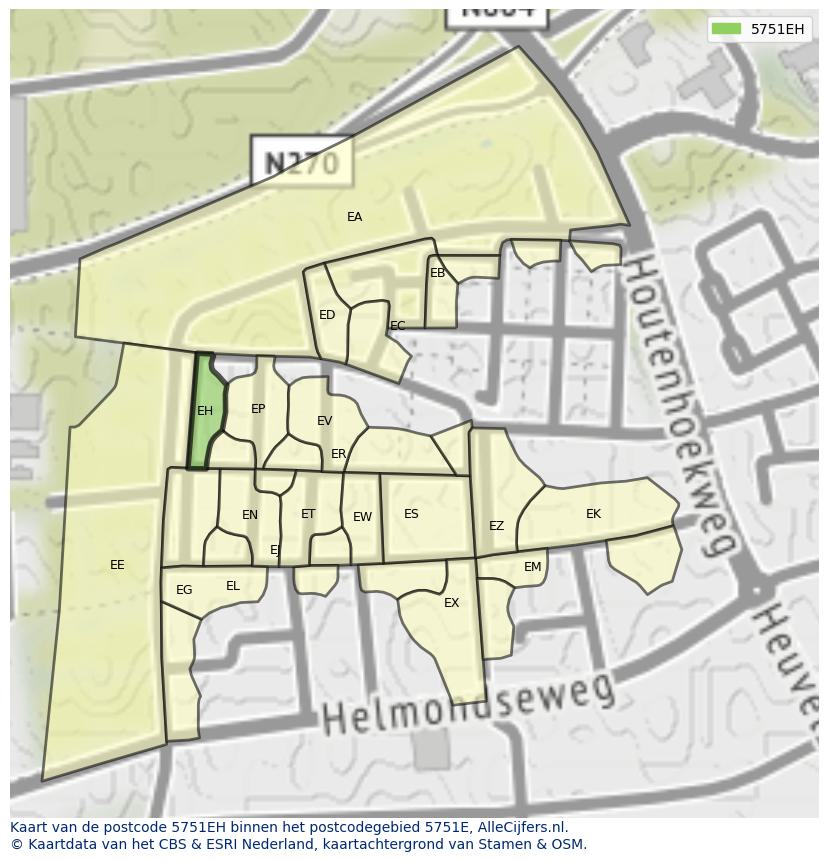 Afbeelding van het postcodegebied 5751 EH op de kaart.