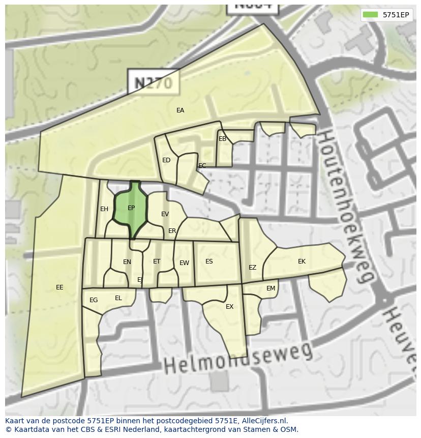 Afbeelding van het postcodegebied 5751 EP op de kaart.