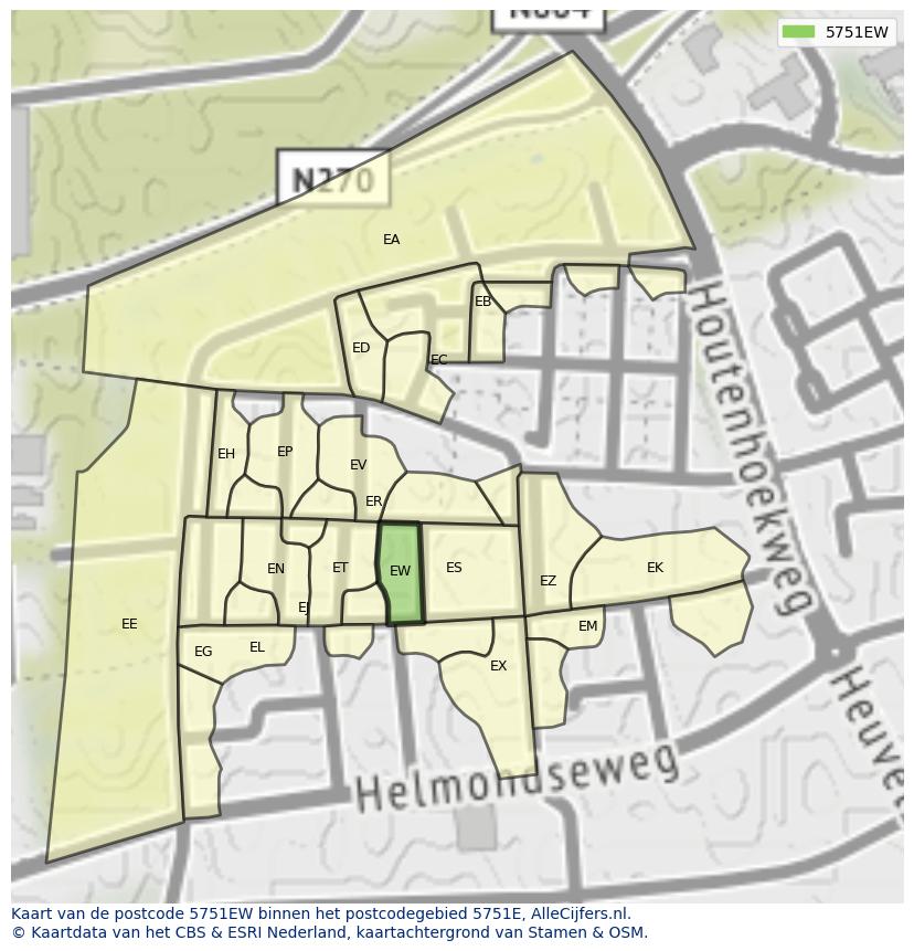 Afbeelding van het postcodegebied 5751 EW op de kaart.
