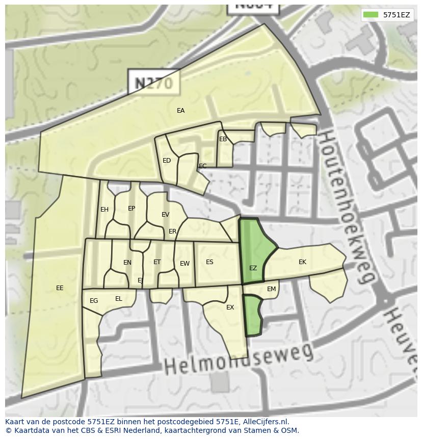 Afbeelding van het postcodegebied 5751 EZ op de kaart.