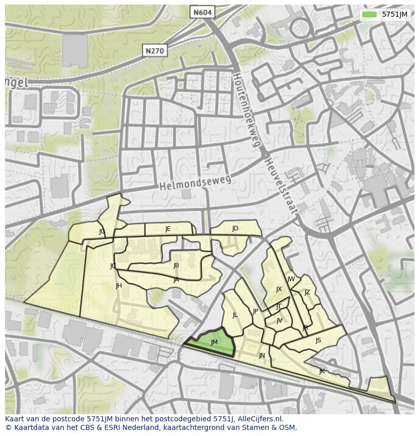 Afbeelding van het postcodegebied 5751 JM op de kaart.