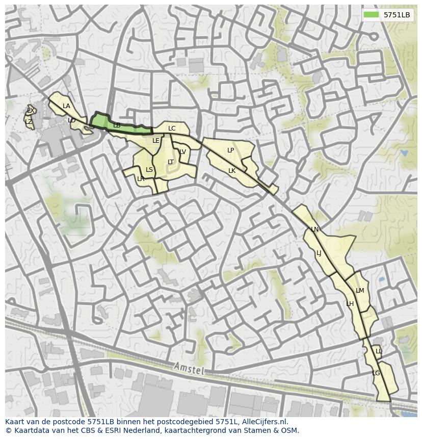 Afbeelding van het postcodegebied 5751 LB op de kaart.