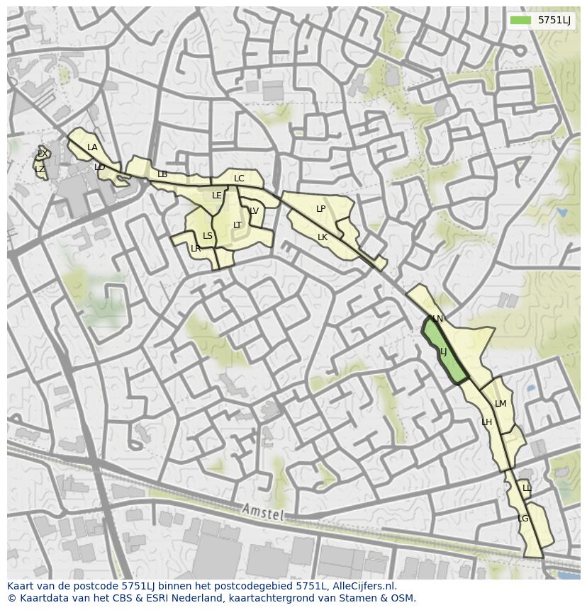 Afbeelding van het postcodegebied 5751 LJ op de kaart.