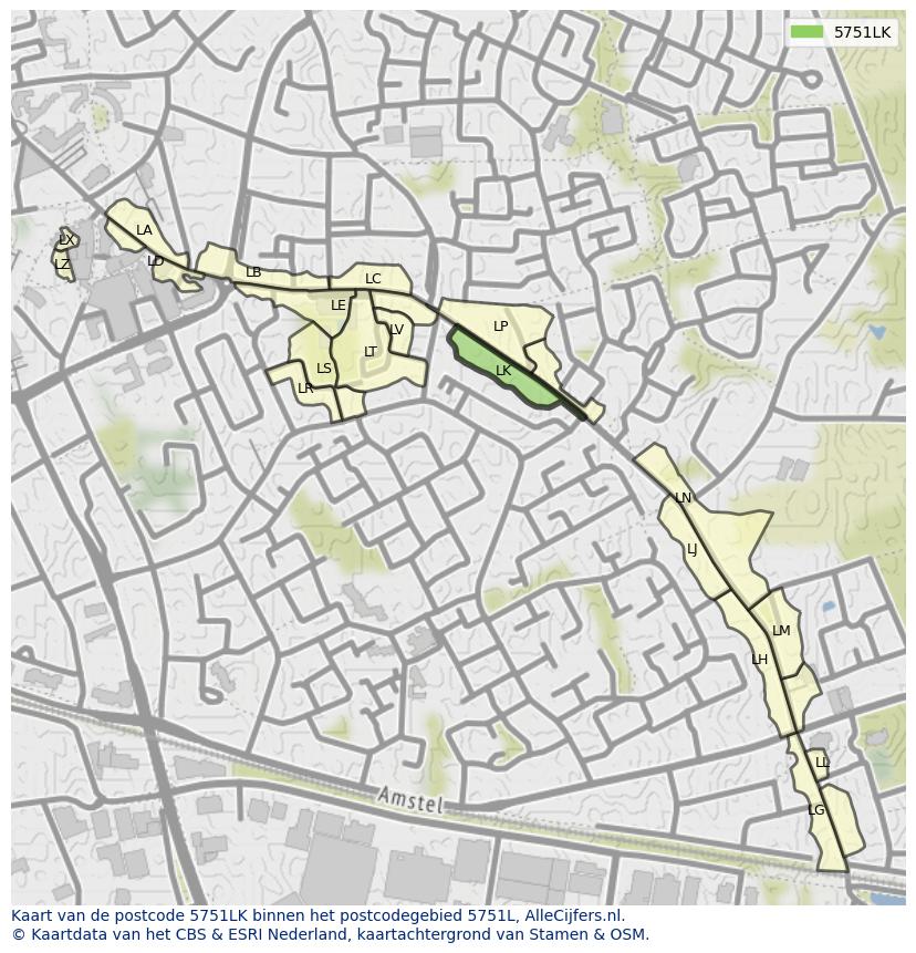 Afbeelding van het postcodegebied 5751 LK op de kaart.