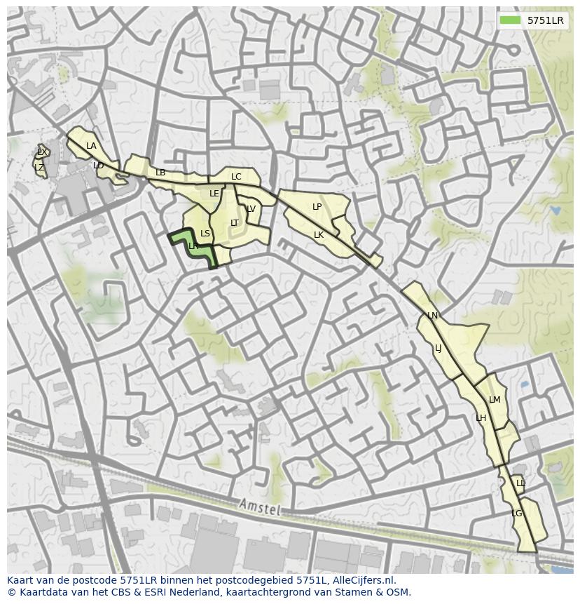 Afbeelding van het postcodegebied 5751 LR op de kaart.
