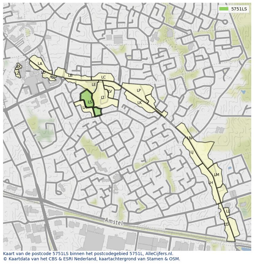 Afbeelding van het postcodegebied 5751 LS op de kaart.