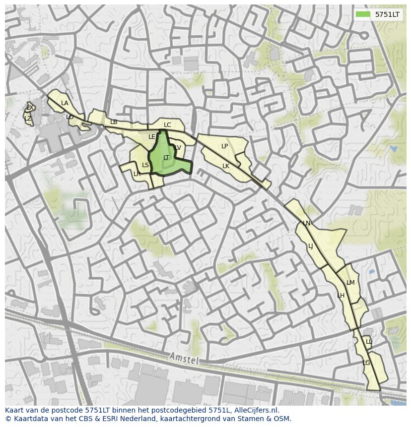 Afbeelding van het postcodegebied 5751 LT op de kaart.