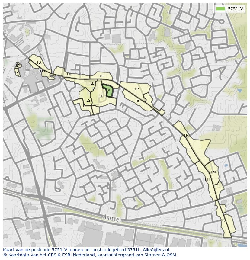 Afbeelding van het postcodegebied 5751 LV op de kaart.
