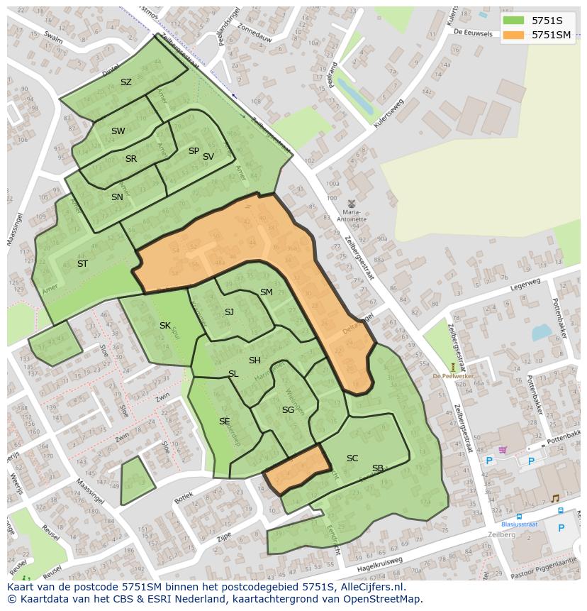 Afbeelding van het postcodegebied 5751 SM op de kaart.
