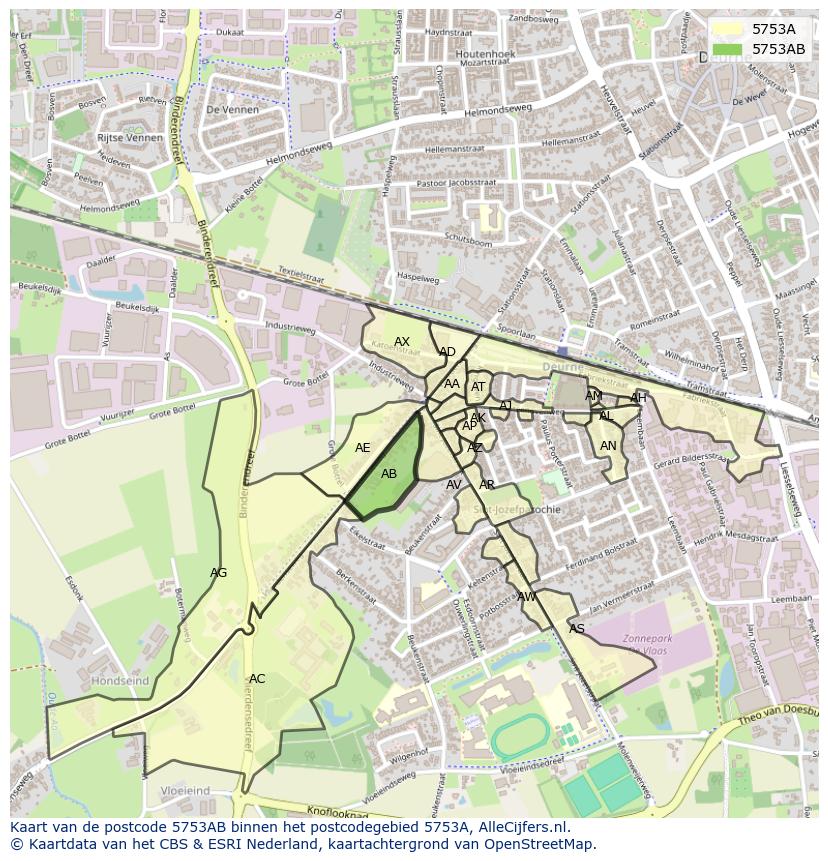 Afbeelding van het postcodegebied 5753 AB op de kaart.