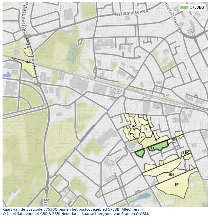 Afbeelding van het postcodegebied 5753 BG op de kaart.