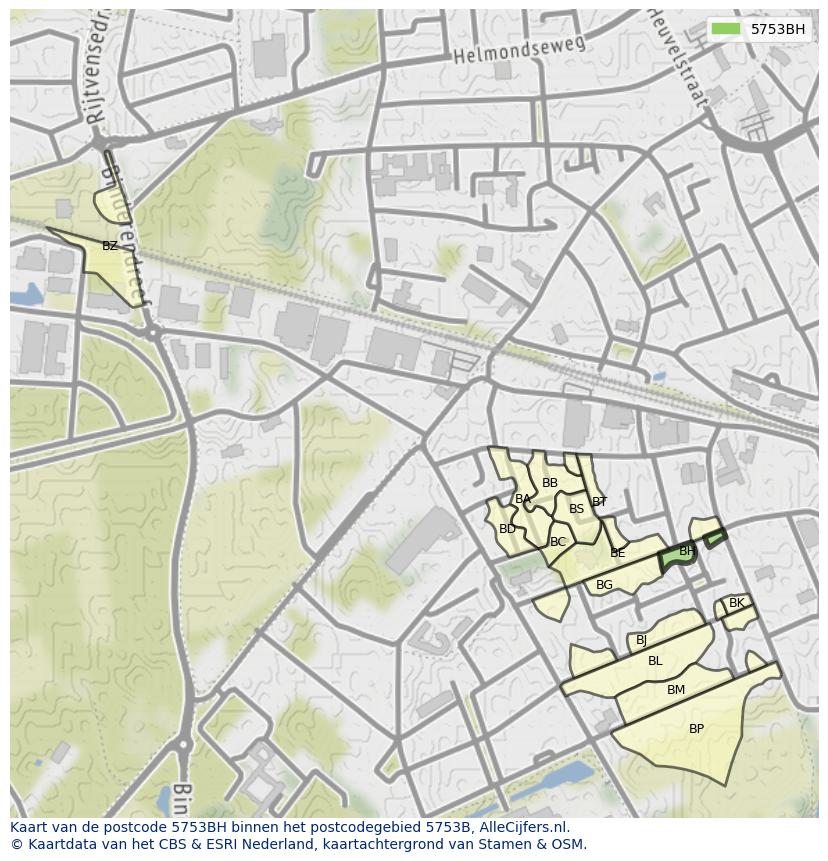 Afbeelding van het postcodegebied 5753 BH op de kaart.