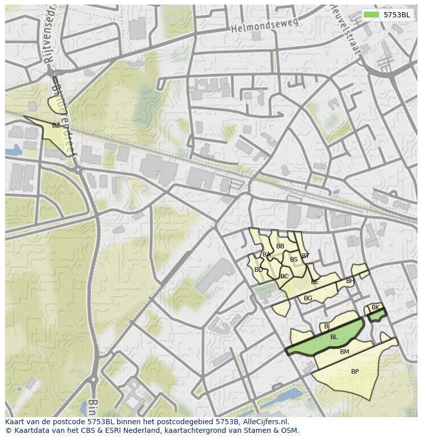 Afbeelding van het postcodegebied 5753 BL op de kaart.